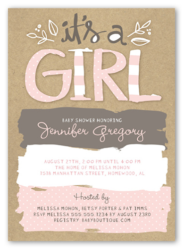 Pattern Shower Girl Baby Shower Invitation, Pink, Standard Smooth Cardstock, Square