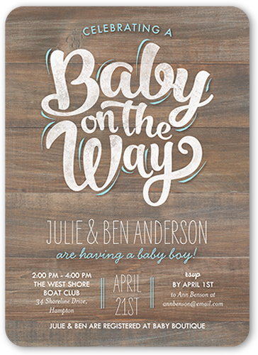 Baby Boy On The Way Baby Shower Invitation, Grey, Standard Smooth Cardstock, Rounded
