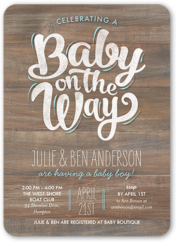 Baby Boy On The Way Baby Shower Invitation, Grey, 100% Recycled Cardstock , Rounded