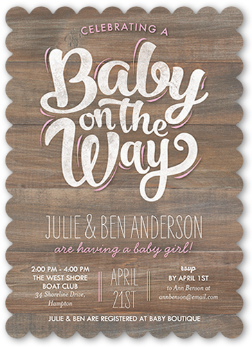 Baby Girl On The Way Baby Shower Invitation, Grey, Pearl Shimmer Cardstock, Scallop