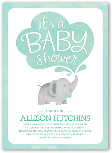 Little Elephant Boy Baby Shower Invitation, Blue, Luxe Double-Thick Cardstock, Square