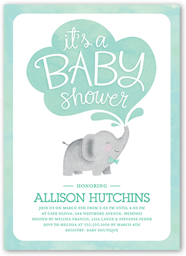 Little Elephant Boy Baby Shower Invitation, Blue, Pearl Shimmer Cardstock, Square