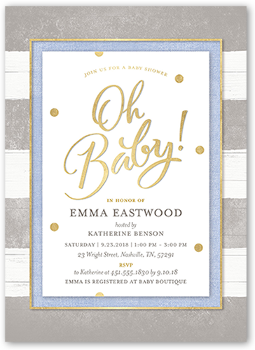 Oh Newborn Boy Baby Shower Invitation, Grey, 100% Recycled Cardstock , Square