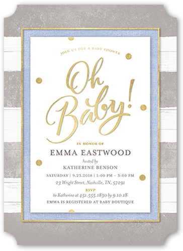 Oh Newborn Boy Baby Shower Invitation, Grey, Pearl Shimmer Cardstock, Ticket
