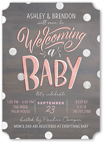 Amazing Type Girl Baby Shower Invitation, Grey, Pearl Shimmer Cardstock, Ticket