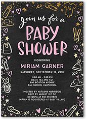 doodle border girl baby shower invitation 5x7 flat