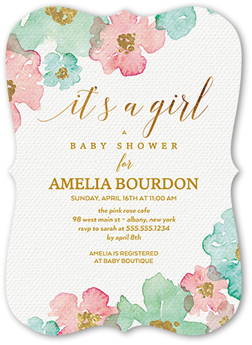 Blooming Floral Arrival Baby Shower Invitation, Beige, Pearl Shimmer Cardstock, Bracket