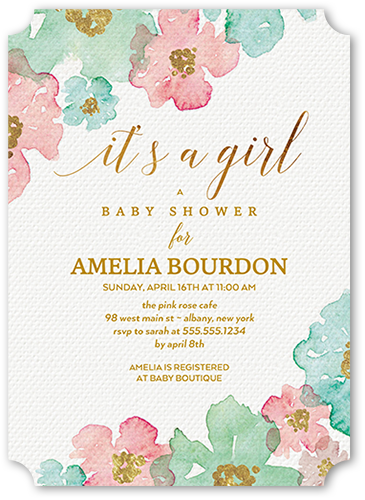 Blooming Floral Arrival Baby Shower Invitation, Beige, Pearl Shimmer Cardstock, Ticket