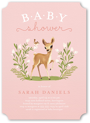 Sweet Deer Baby Shower Invitation, Pink, Pearl Shimmer Cardstock, Ticket