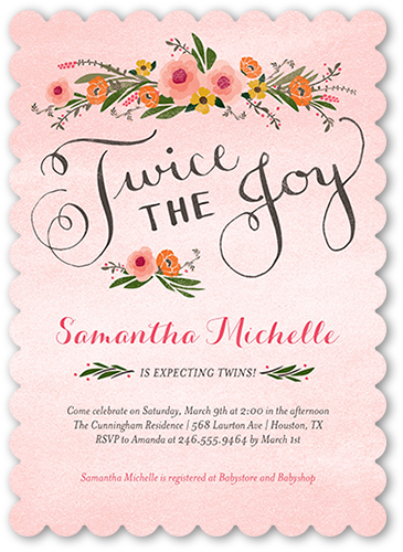 Twice The Joy Baby Shower Invitation Cards Shutterfly