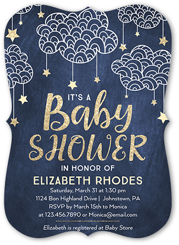 Starlit Clouds Boy Baby Shower Invitation, Blue, 5x7, Pearl Shimmer Cardstock, Bracket