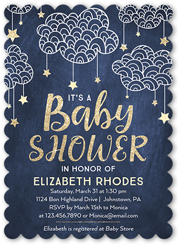 Starlit Clouds Boy Baby Shower Invitation, Blue, 5x7 Flat, Matte, Signature Smooth Cardstock, Scallop