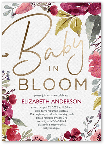 Baby in Bloom Baby Shower Invitation, White, 5x7 Flat, Luxe Double-Thick Cardstock, Square