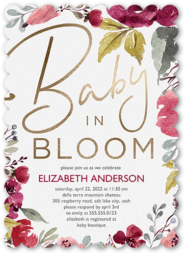 Baby in Bloom Baby Shower Invitation, White, 5x7 Flat, Pearl Shimmer Cardstock, Scallop, White