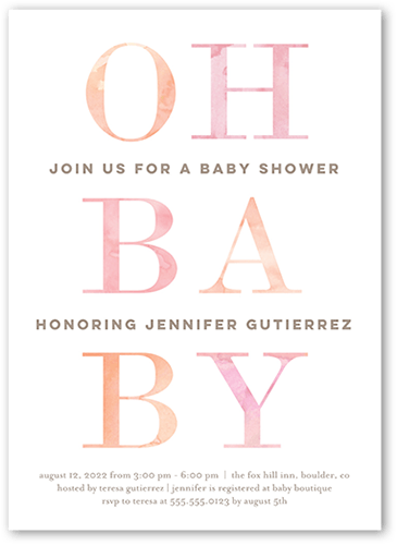 Hello Baby Baby Shower Invitation, Pink, 5x7, Luxe Double-Thick Cardstock, Square