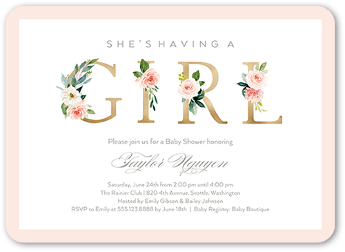 Sprouted Beginnings Baby Shower Invitation, Pink, 5x7 Flat, Standard Smooth Cardstock, Rounded