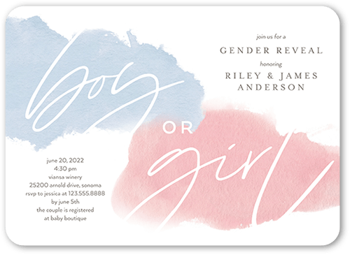 Watercolor Reveal Baby Shower Invitation, White, 5x7 Flat, Matte, Signature Smooth Cardstock, Rounded