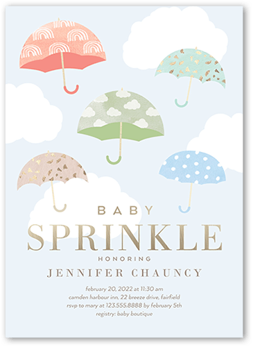 Drifting Umbrellas Baby Shower Invitation, Blue, 5x7 Flat, Matte, Signature Smooth Cardstock, Square