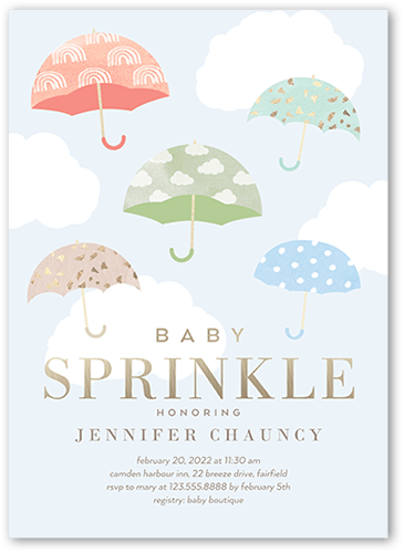 Drifting Umbrellas Baby Shower Invitation, Blue, 5x7 Flat, 100% Recycled Cardstock ?, Square