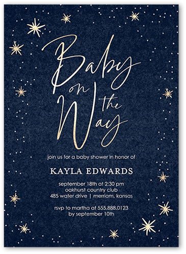 Starry Birth Baby Shower Invitation, Blue, 5x7 Flat, Luxe Double-Thick Cardstock, Square