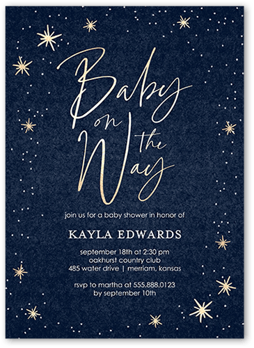 Starry Birth Baby Shower Invitation, Blue, 5x7 Flat, Pearl Shimmer Cardstock, Square