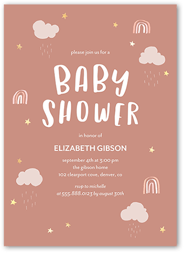Happy Doodles Girl Baby Shower Invitation, Pink, 5x7 Flat, 100% Recycled Cardstock , Square