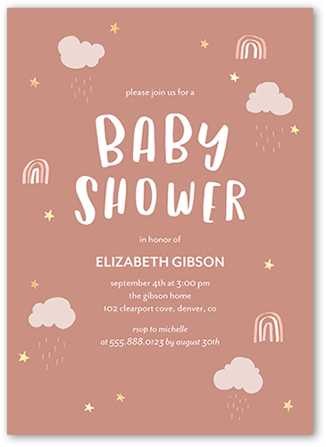 Happy Doodles Girl Baby Shower Invitation, Pink, 5x7 Flat, Pearl Shimmer Cardstock, Square