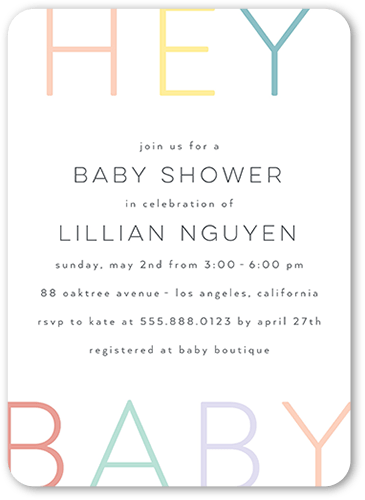 Hey There Baby Baby Shower Invitation, Yellow, 5x7 Flat, 100% Recycled Cardstock , Rounded