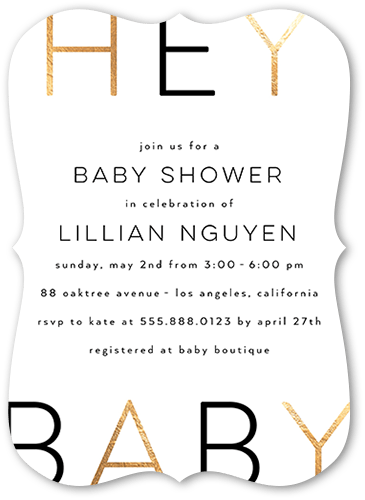 Hey There Baby Baby Shower Invitation, White, 5x7 Flat, Pearl Shimmer Cardstock, Bracket