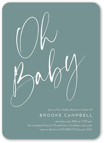 Oh Baby Shower Baby Shower Invitation, Blue, 5x7 Flat, Standard Smooth Cardstock, Rounded