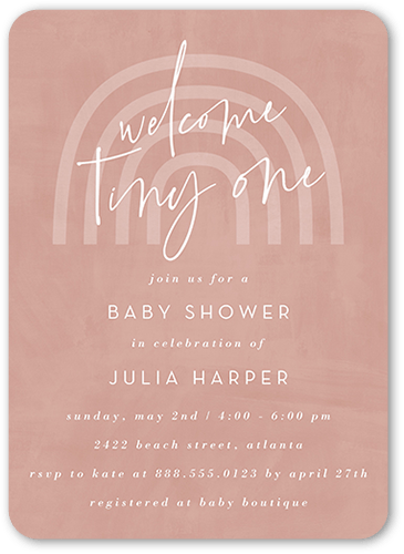 Soft Rainbow Baby Shower Invitation, Pink, 5x7 Flat, Matte, Signature Smooth Cardstock, Rounded