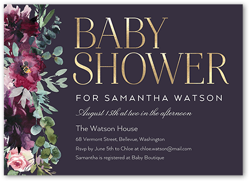 Side Flowers Baby Shower Invitation, Square Corners