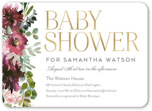 Side Flowers Baby Shower Invitation, White, 5x7 Flat, Standard Smooth Cardstock, Rounded