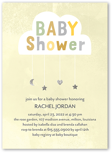 Gentle Cloud Baby Shower Invitation, Yellow, 5x7 Flat, Standard Smooth Cardstock, Square
