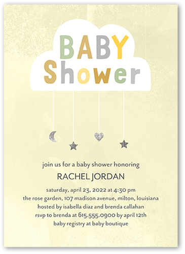 Gentle Cloud Baby Shower Invitation, Yellow, 5x7 Flat, Standard Smooth Cardstock, Square, Lemon
