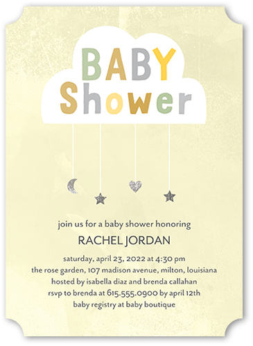 Gentle Cloud Baby Shower Invitation, Yellow, 5x7 Flat, Matte, Signature Smooth Cardstock, Ticket