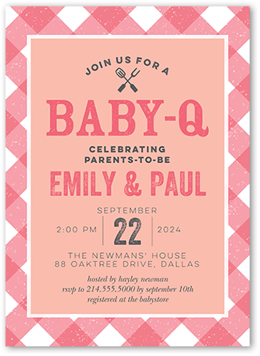 Plaid Child Baby Shower Invitation, Pink, 5x7, Standard Smooth Cardstock, Square