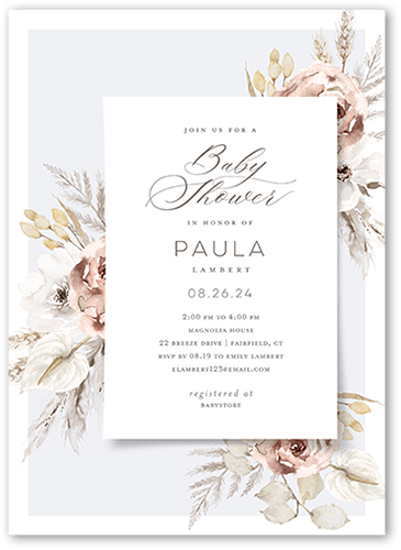 5x7 Metallic Gold Floral & Forest Green Wedding Invitation with