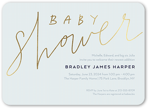 Hip Greeting Baby Shower Invitation, Grey, 5x7 Flat, Pearl Shimmer Cardstock, Rounded, Air