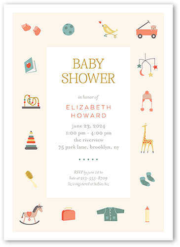 Tiny Treats Baby Shower Invitation, Beige, 5x7 Flat, 100% Recycled Cardstock , Square, Antique White