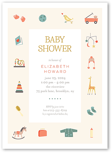 Tiny Treats Baby Shower Invitation, Beige, 5x7 Flat, Pearl Shimmer Cardstock, Square