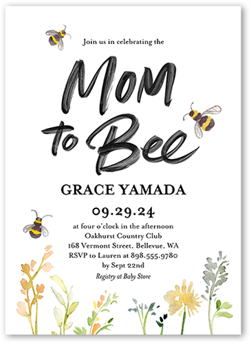 Mom to Bee Baby Shower Invitation, White, 5x7 Flat, Luxe Double-Thick Cardstock, Square