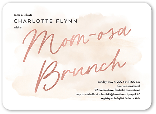 Baby Brunch Brushstrokes Baby Shower Invitation, Beige, 5x7 Flat, Standard Smooth Cardstock, Rounded
