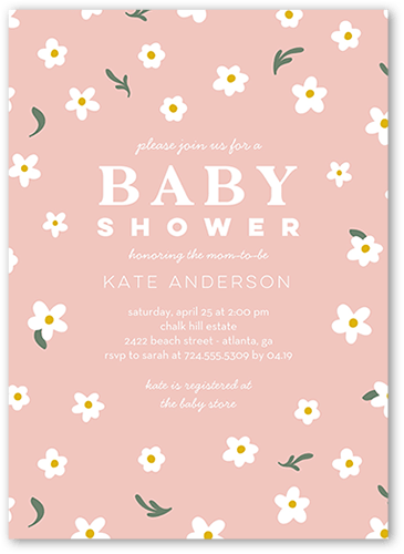 Distinguished Daisy Baby Shower Invitation, Pink, 5x7 Flat, Standard Smooth Cardstock, Square