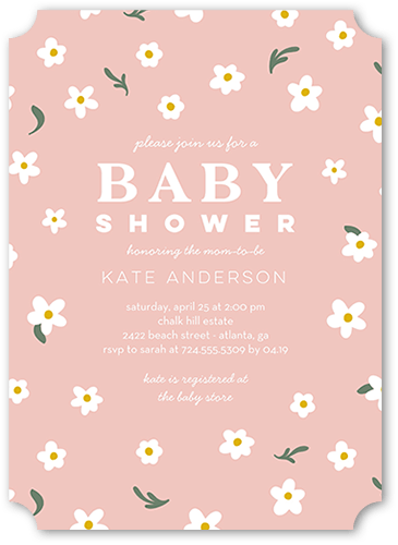 Distinguished Daisy Baby Shower Invitation, Pink, 5x7 Flat, Pearl Shimmer Cardstock, Ticket