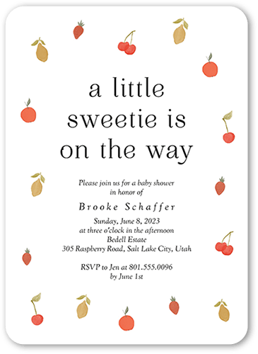 Fruity Frame Baby Shower Invitation, White, 5x7 Flat, Standard Smooth Cardstock, Rounded