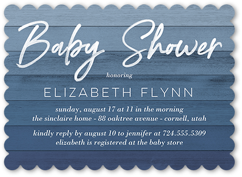 Ombre Wood Baby Shower Invitation, Blue, 5x7 Flat, Pearl Shimmer Cardstock, Scallop
