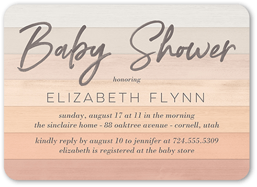 Ombre Wood Baby Shower Invitation, Beige, 5x7 Flat, Pearl Shimmer Cardstock, Rounded