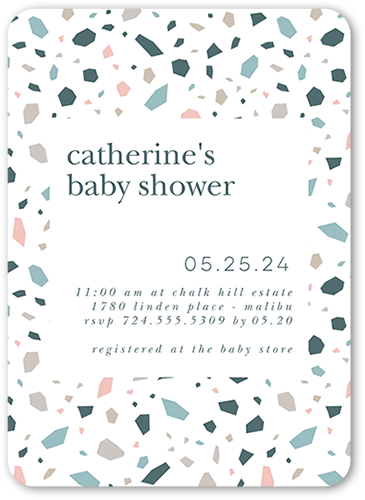Geometric Spatter Baby Shower Invitation, Grey, 5x7 Flat, 100% Recycled Cardstock , Rounded, Hemlock