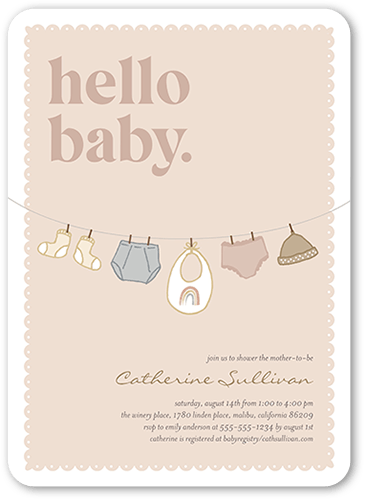 Cute Clothesline Baby Shower Invitation, Beige, 5x7, Standard Smooth Cardstock, Rounded